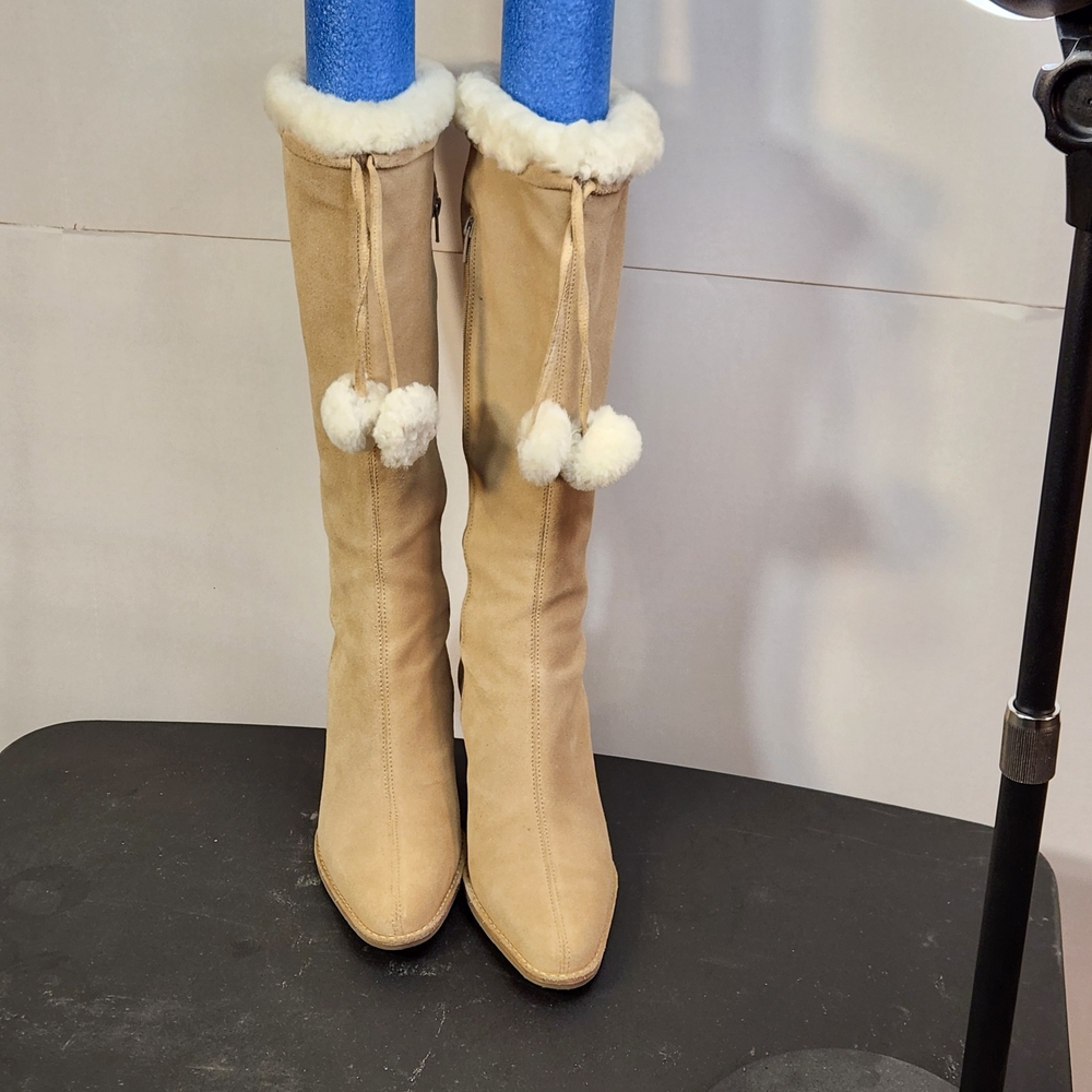 LOFT Tan Boots with Fluffy White Accents